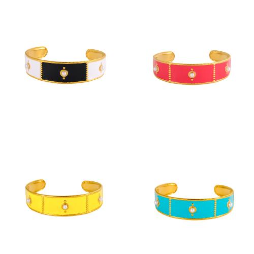 Brazalete del acero inoxidable, acero inoxidable 304, con Perlas plásticas, chapado en color dorado, Joyería & esmalte, más colores para la opción, Vendido por UD
