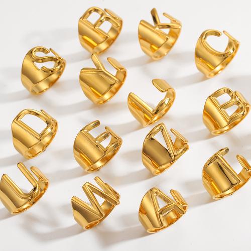 Anillo de dedo de acero inoxidable, acero inoxidable 304, Carta del alfabeto, chapado en color dorado, Joyería, más colores para la opción, Vendido por UD