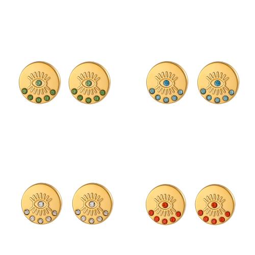 Stainless Steel Stud Earrings, 304 Stainless Steel, gold color plated, fashion jewelry & micro pave cubic zirconia & enamel, more colors for choice, Sold By Pair