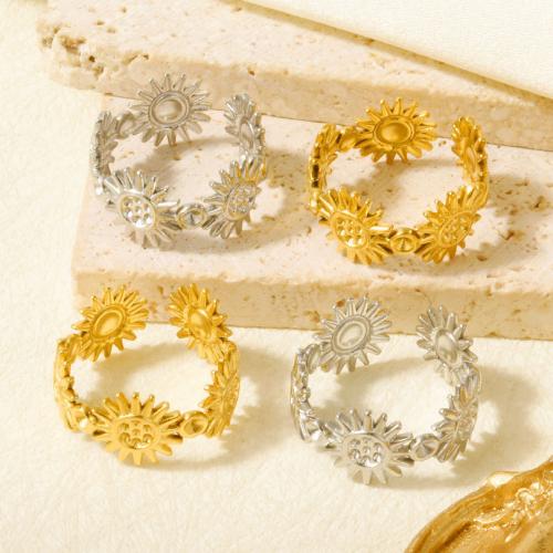 Stainless Steel Finger Ring, 304 Stainless Steel, Sunflower, plated, Adjustable & for woman, more colors for choice, inner diameter:17~20mm, Sold By PC