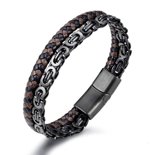 Cowhide Bracelet, 304 Stainless Steel, with Cowhide, plated, Double Layer & fashion jewelry & for man, more colors for choice, Sold By PC