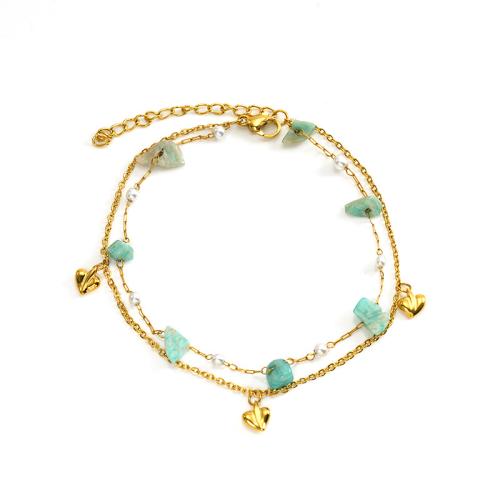 Stainless Steel Jewelry Bracelet, 304 Stainless Steel, 18K gold plated, Double Layer & different materials for choice & for woman, Sold By PC