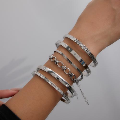 Stainless Steel Jewelry Bracelet, 304 Stainless Steel, plated, different styles for choice & for woman & with rhinestone, original color, Sold By PC