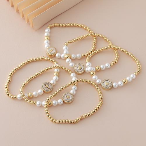 Brass Bracelet & Bangle, with Shell Pearl & Elastic Thread, gold color plated, fashion jewelry & different styles for choice & for woman, Sold By PC