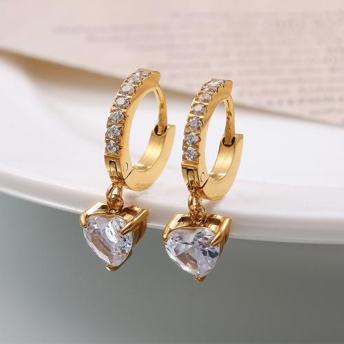 Titanium Steel  Earring, gold color plated, fashion jewelry & different styles for choice & micro pave cubic zirconia, golden, Sold By PC