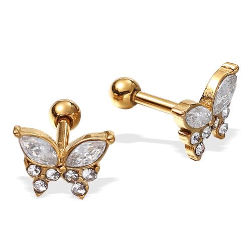 Pendientes de Acero Inoxidable, acero inoxidable 304, chapado en color dorado, Joyería & con diamantes de imitación, dorado, Vendido por Par