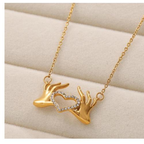 Titanium Steel Necklace, gold color plated, fashion jewelry & with rhinestone, golden, Sold By PC