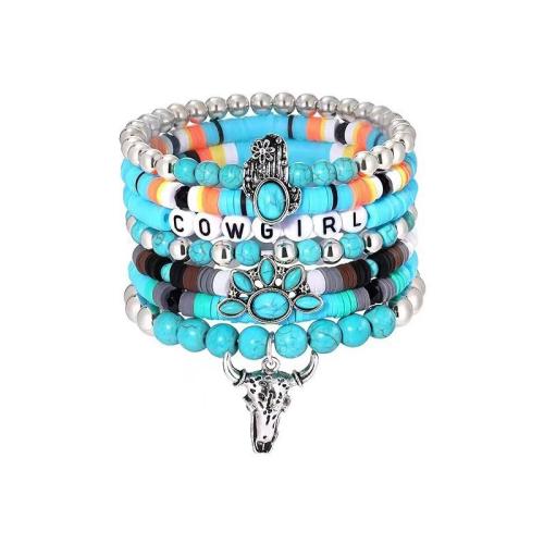Turquoise Bracelet Set, with Polymer Clay & Tibetan Style, handmade, folk style & Unisex, Length:Approx 6.7 Inch, Sold By Set