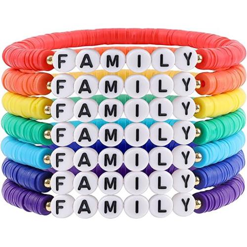 Polymer Clay Bracelet Set, handmade, Unisex & different styles for choice & with letter pattern, Length:Approx 7 Inch, Sold By Set