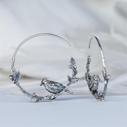 Tibetan Style Hoop Earring, Bird, antique silver color plated, vintage & for woman, 35mm, Sold By Pair