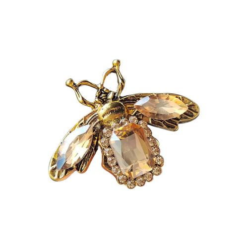 Tibetan Style Brooch, with Glass, Bee, gold color plated, for woman & with rhinestone, more colors for choice, 47x35mm, Sold By PC