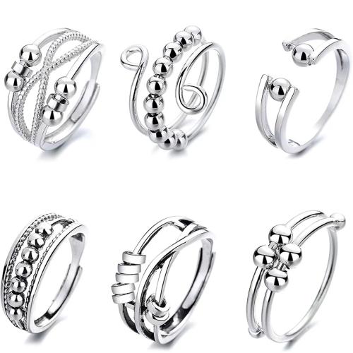 Brass Ring Set, platinum color plated, 6 pieces & adjustable & for woman, US Ring Size:6-8, Sold By Set
