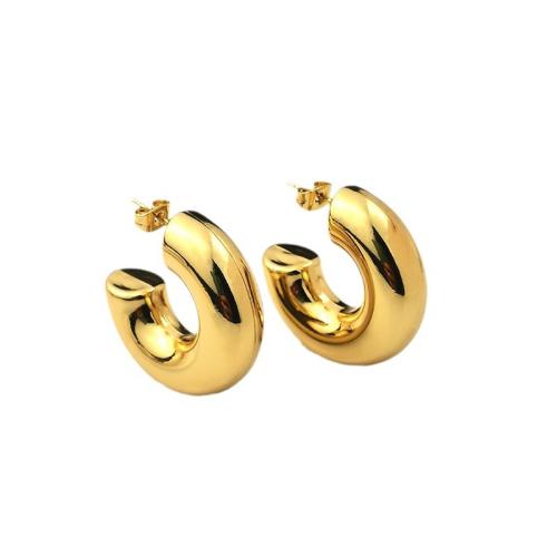 304 Stainless Steel Stud Earring, Letter C, gold color plated, fashion jewelry & for woman, 30x10mm, Sold By Pair