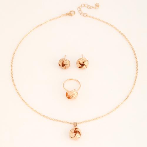 Tibetan Style Jewelry Set, Stud Earring & finger ring & necklace, Geometrical Pattern, gold color plated, three pieces & for woman, necklace length 18.9inch, US Ring Size:6-8, Sold By Set