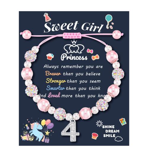 Plastic Pearl Bracelet, with Polyester Cord & Tibetan Style, Number, handmade, Girl & different styles for choice & with rhinestone, Length:Approx 6-10 Inch, Sold By PC