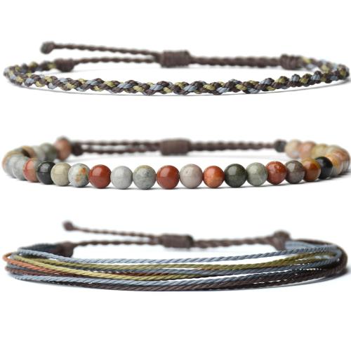 Gemstone Bracelet Set, with Wax Cord, handmade, three pieces & different materials for choice & Unisex, Length:Approx 6-10 Inch, Sold By Set