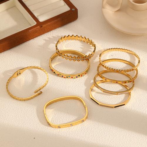 Stainless Steel Bangle, 304 Stainless Steel, gold color plated, fashion jewelry & with rhinestone, gold, Sold By PC