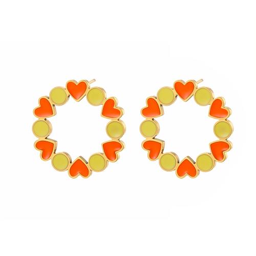Stainless Steel Stud Earrings, 304 Stainless Steel, gold color plated, fashion jewelry & enamel, more colors for choice, Sold By Pair