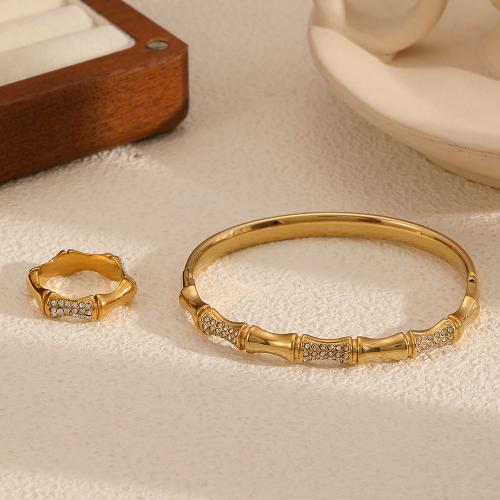 Rhinestone Stainless Steel Jewelry Set, 304 Stainless Steel, gold color plated, fashion jewelry & different styles for choice & with rhinestone, golden, Sold By PC