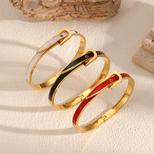 Stainless Steel Bangle, 304 Stainless Steel, gold color plated, fashion jewelry & enamel, more colors for choice, Sold By PC