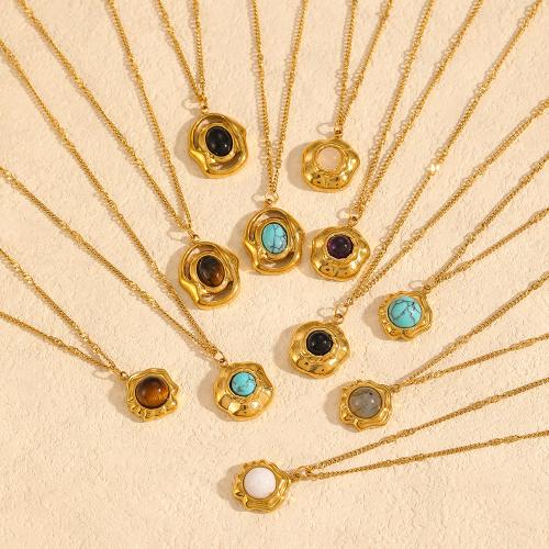 Stainless Steel Jewelry Necklace, 304 Stainless Steel, with Gemstone, gold color plated, fashion jewelry, more colors for choice, Sold By PC