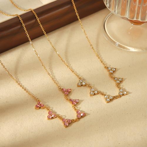 Stainless Steel Jewelry Necklace, 304 Stainless Steel, gold color plated, fashion jewelry & with rhinestone, more colors for choice, Sold By PC
