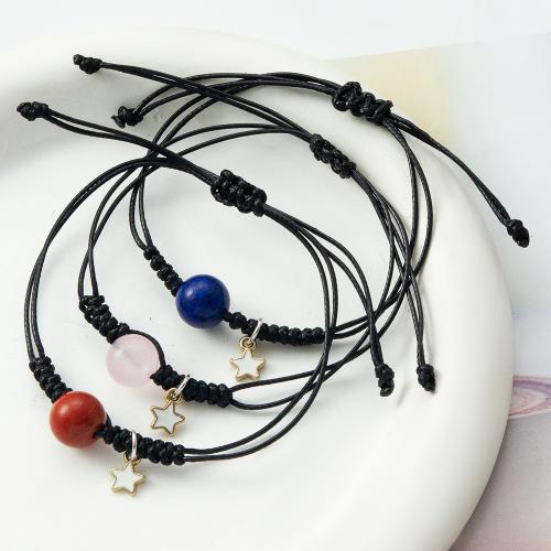 Fashion Create Wax Cord Bracelets, with Natural Stone & Tibetan Style, plated, Adjustable & fashion jewelry & Unisex, more colors for choice, 140/200x10x0.8mm, Sold By Strand