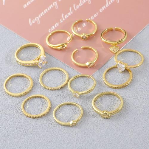 Cubic Zircon Brass Finger Ring, with Cubic Zirconia, gold color plated, Unisex & different size for choice & different styles for choice, Sold By PC