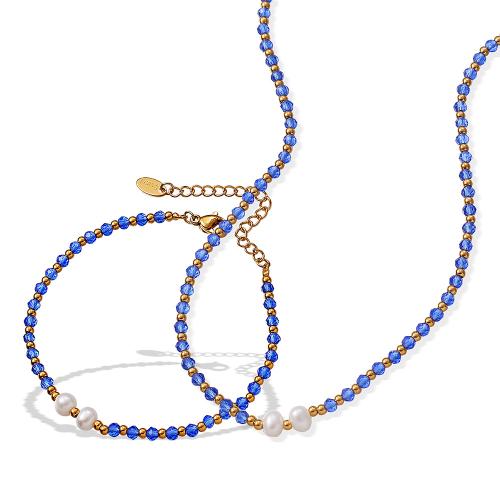 Crystal Jewelry Sets, 304 Stainless Steel, with Freshwater Pearl & Crystal, plated, fashion jewelry & different styles for choice & for woman, Sold By PC