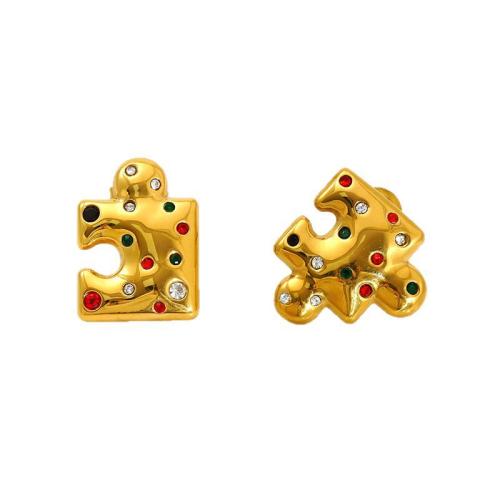 Stainless Steel Stud Earrings, 304 Stainless Steel, 18K gold plated, fashion jewelry & for woman & with rhinestone, Sold By Pair