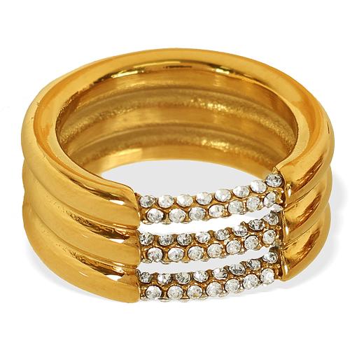 Rhinestone Stainless Steel Finger Ring, 304 Stainless Steel, 18K gold plated, different size for choice & for woman & with rhinestone & hollow, Sold By PC