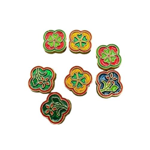 Tibetan Style Flower Beads, Four Leaf Clover, plated, DIY & enamel, more colors for choice, 12x12mm, 100PCs/Bag, Sold By Bag