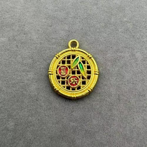 Tibetan Style Flat Round Pendants, gold color plated, DIY & enamel, golden, 13x16mm, 100PCs/Bag, Sold By Bag