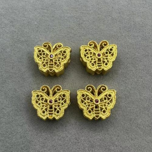 Hollow Brass Beads, Butterfly, gold color plated, DIY & with rhinestone, golden, nickel, lead & cadmium free, 11x10mm, 100PCs/Bag, Sold By Bag