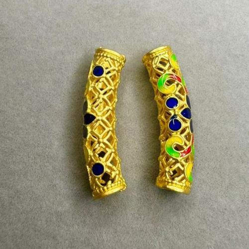 Tibetan Style Tube Beads, gold color plated, DIY & enamel, golden, 30mm, 100PCs/Bag, Sold By Bag