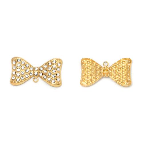 Stainless Steel Pendants, 304 Stainless Steel, Bowknot, gold color plated, DIY & with rhinestone, more colors for choice, 10PCs/Bag, Sold By Bag