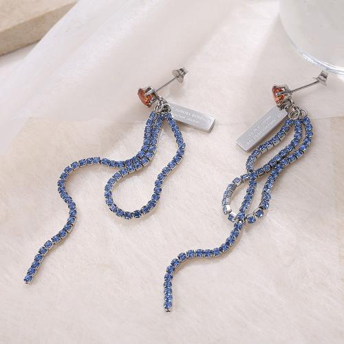 Pendiente de acero de titanio, Partículas de acero, chapado, Joyería & micro arcilla de zirconia cúbica, más colores para la opción, Vendido por Par