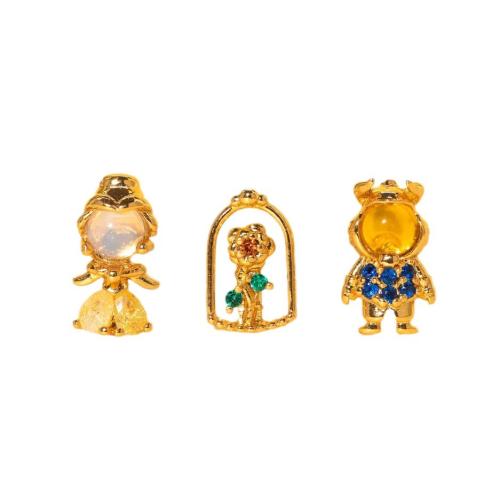 Messing Ohrstecker Set, goldfarben plattiert, Micro pave Zirkonia & für Frau, earring length 4-13mm, verkauft von setzen