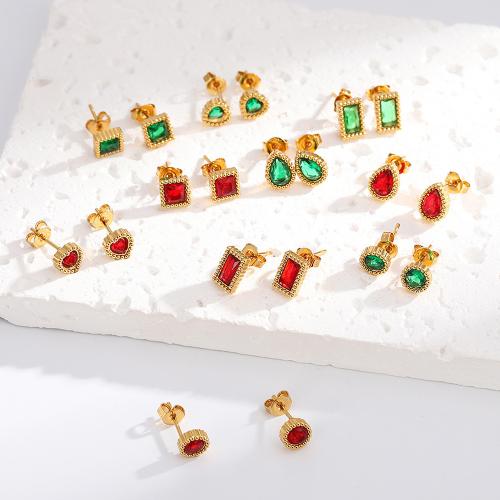 Acier inoxydable 304 boucle d oreille dormeuse, Placage de couleur d'or, styles différents pour le choix & pavé de micro zircon & pour femme, earring length 5-10mm, Vendu par paire