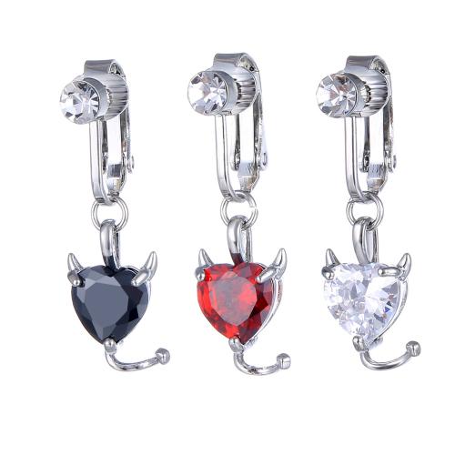 Brass Belly Ring, Heart, plated, Unisex & micro pave cubic zirconia, more colors for choice, 10x25mm, Sold By PC