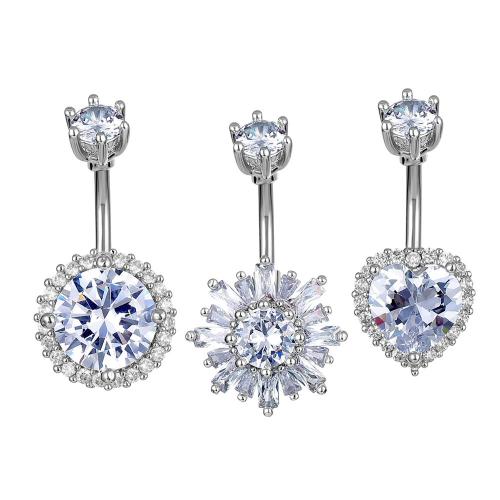 Brass Belly Ring, with 316 Stainless Steel, plated, Unisex & different styles for choice & micro pave cubic zirconia, 30mm, Sold By PC