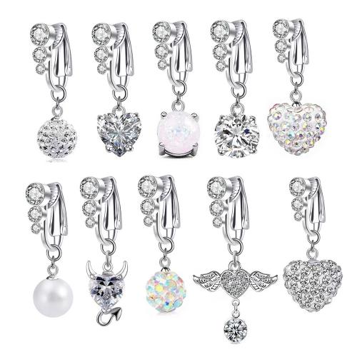 Brass Belly Ring, plated, Unisex & different styles for choice & with rhinestone, belly ring length 20-50mm, Sold By PC