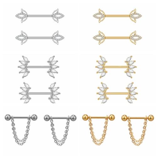 304 Stainless Steel nipple ring, plated, Unisex & different styles for choice & micro pave cubic zirconia, 11mm, Sold By PC