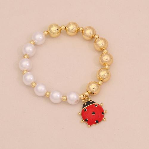 Brass Bracelet & Bangle, with Elastic Thread & Plastic Pearl, handmade, different styles for choice & for woman & enamel, Sold By PC