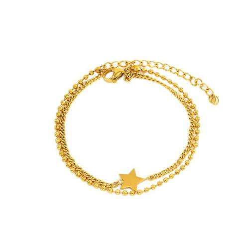 Stainless Steel Jewelry Bracelet, 304 Stainless Steel, 18K gold plated, Double Layer & fashion jewelry & for woman, Sold By PC