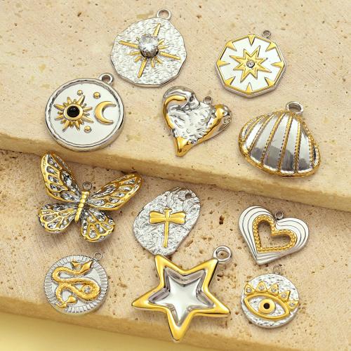 Titanium Steel Pendants, with Gemstone, plated, DIY & different styles for choice & micro pave cubic zirconia, more colors for choice, 3PCs/Bag, Sold By Bag
