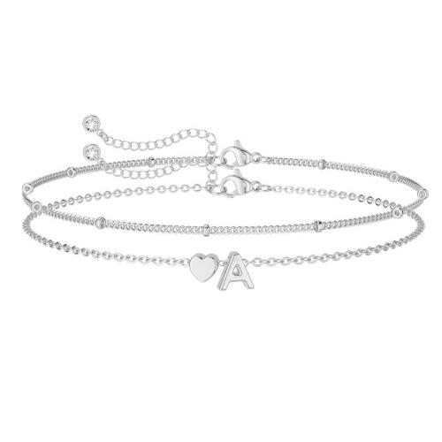 304 Stainless Steel Bracelet, Alphabet Letter, plated, Double Layer & different styles for choice & for woman, Length:Approx 6-7 Inch, Sold By PC