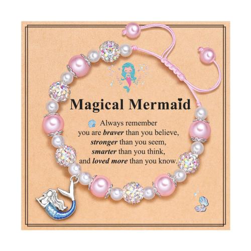 Plastic Pearl Bracelet, with Polyester Cord & Tibetan Style, Mermaid, handmade, for woman & with rhinestone, more colors for choice, Length:Approx 5.5-10 Inch, Sold By PC