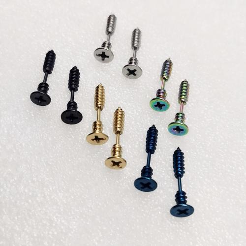 304 Stainless Steel Stud Earring, Screw, plated, fashion jewelry & Unisex, more colors for choice, 8x25mm, Sold By PC