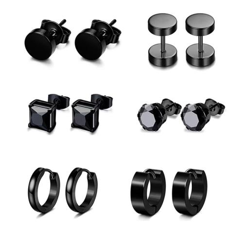 304 Stainless Steel Earring Set, plated, fashion jewelry & Unisex & micro pave cubic zirconia, black, Sold By Set